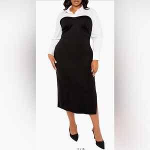 Buxom couture Contrast black white  Long Sleeve Midi Shirtdress size 3XL